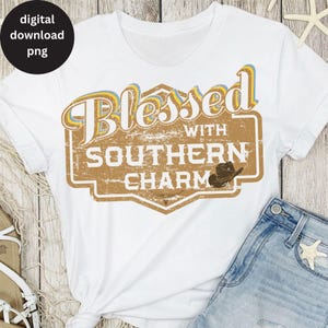 Gesegnet mit südlichem Charme PNG, Vintage Cowgirl T-Shirt Sublimation, Retro Western Tee digitaler Download, Rodeo Outfit Design, Wildwest PNG