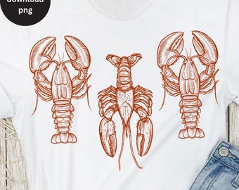Lobster PNG, Fisherman Shirt Sublimation Design, Fisherman Aesthetic Digital Download, Trendy Vintage Style Fisherman Gift Lobster Tote PNG