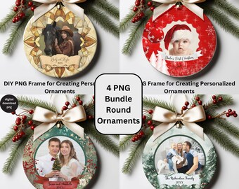 DIY Family Round Ornament Bundle PNG, Personalized Christmas Sublimation Designs, Custom Photo Christmas Ornaments, Instant Download