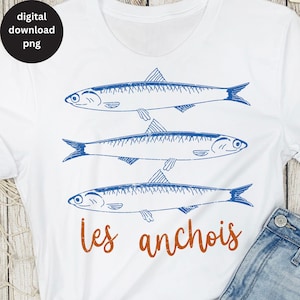 Le acciughe PNG, Design per sublimazione di camicie da pescatore, Download digitale estetico da pescatore, Borsa da pescatore in stile vintage con acciughe PNG