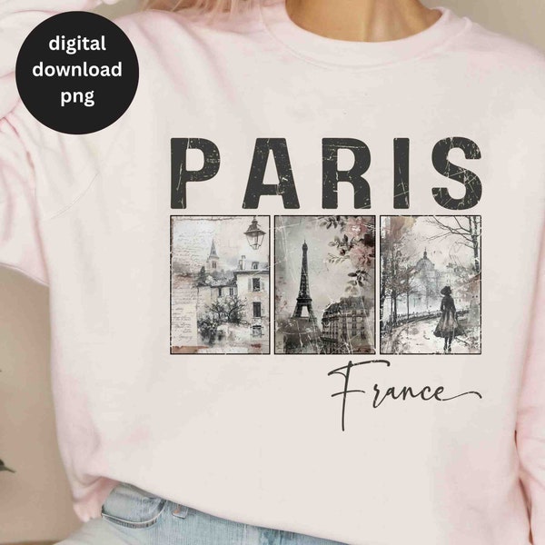 Vintage Postcard Paris France png, Paris France Souvenir png, French Travel Illustration png, Vintage png Designs, Eiffel Tower Decorations