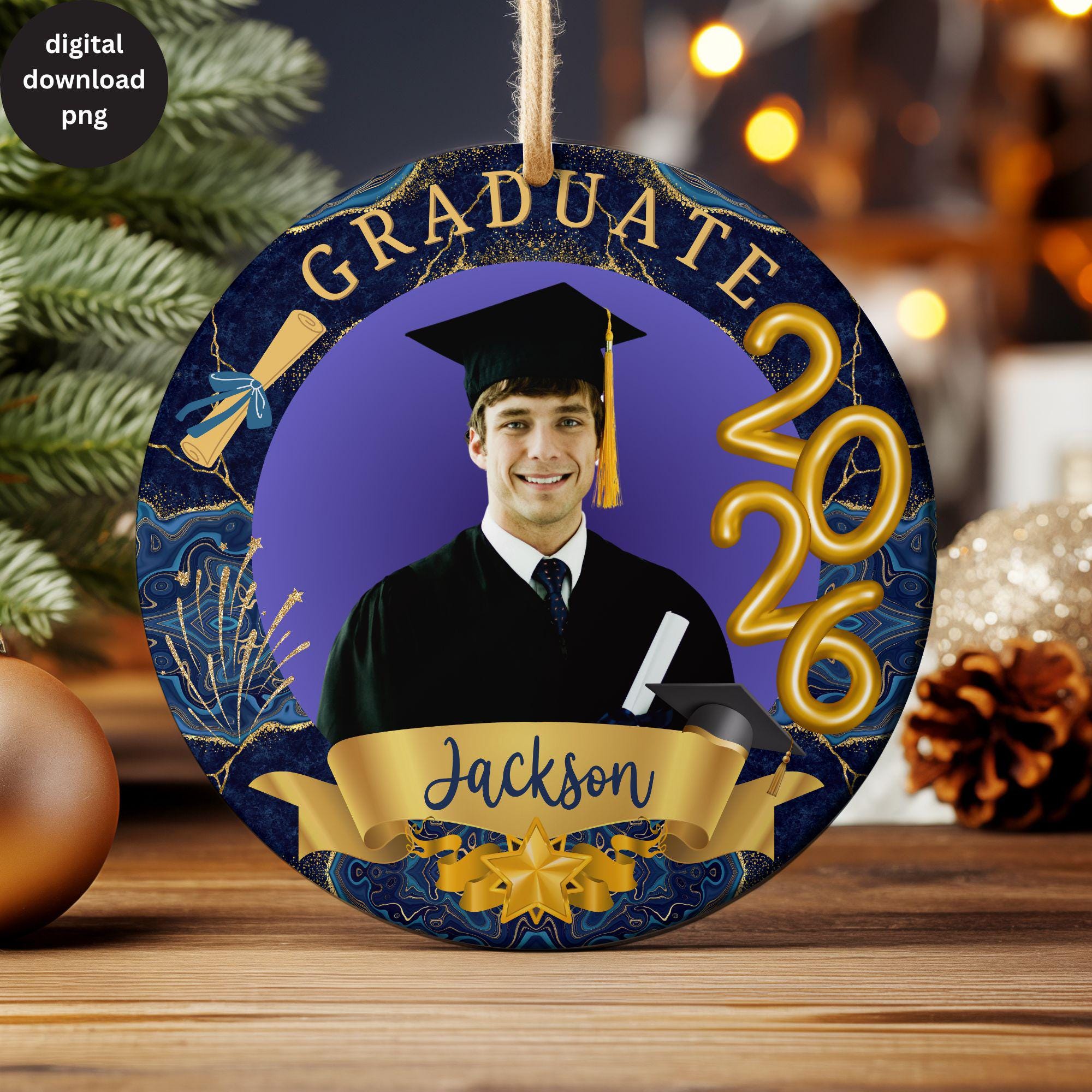 DIY Graduation 2026 Round Ornament PNG, Senior Graduate Gift Ornament ...