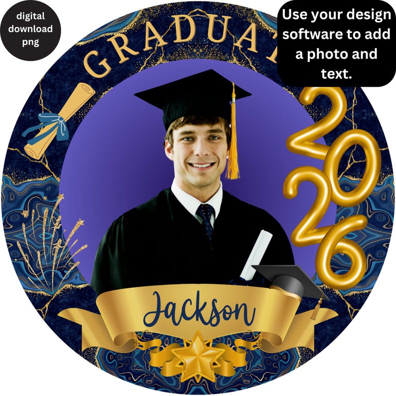 Round Design For Graduation DIY Graduation 2026 Round Ornament PNG, Senior Graduate Gift Ornament ...