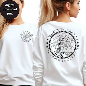 Albero della vita Affermazioni quotidiane positive png Fronte retro Felpa Camicia Design a sublimazione png Amore per se stessi Citazione motivazionale ispiratrice