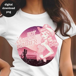 Sweat-shirt cow-girl vintage T-shirt rétro western sublimation design Illustration cow-girl vintage téléchargement numérique pour Wildwest Tee Designe