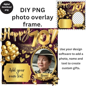DIY 70. Geburtstag Fotovorlage PNG, DIY personalisierte 70. Geburtstag Geschenke Design, benutzerdefinierte Foto Sublimationsvorlage, sofortiger Download