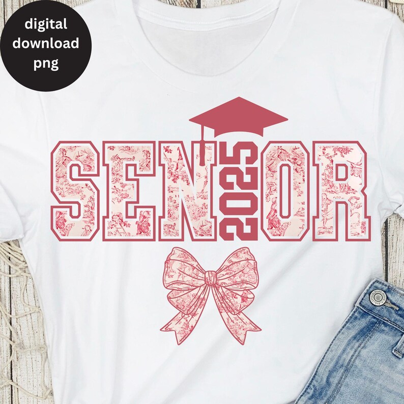 Pink Toile Coquette Senior 2025 PNG, High School Senior 2025