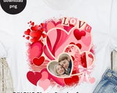 Valentine Photo Overlay PNG, Heart Photo Frame Anniversary Wedding Gift Design, Custom Photo Valentine Couple Sublimation Template Backdrop