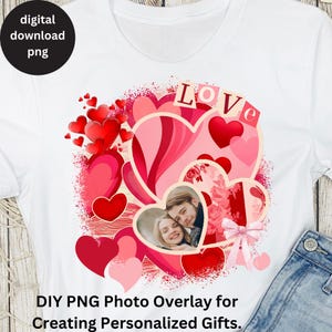 Valentijn foto-overlay png, hart fotolijst verjaardag huwelijkscadeau ontwerp, aangepaste foto valentijn paar sublimatie sjabloon achtergrond