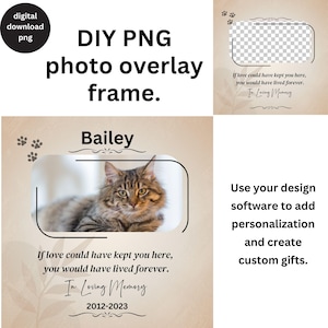 DIY ペット メモリアル フォト フレーム PNG パーソナライズされた犬の追悼ギフト デザイン カスタム 猫の喪失 宗教 デジタル ダウンロード 写真オーバーレイ テンプレート