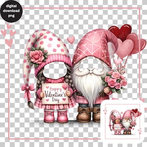 Fai da te Foto personalizzata Gnomo Viso Ritagliato PNG Personalizzabile Coppia di San Valentino Foto PNG Personalizzato San Valentino Divertente Coppia Design Sublimazione
