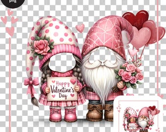 DIY Custom Photo Gnome Face Cut Out PNG Customizable Valentine Couple Photo PNG Personalized Valentine&#39;s Day Funny Couple Sublimation Design