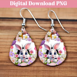 DIY 3D Coelhinho da Páscoa Brinco de lágrima PNGs Modelos de sublimação para impressão Design inovador exclusivo com buraco na parede Download instantâneo