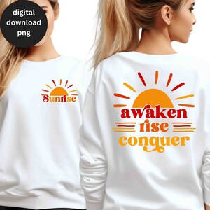 Sunrise Positieve Dagelijkse Affirmaties png Voor Achter Sweatshirt Shirt Sublimatie Ontwerp png Zelfliefde Motiverende Inspirerende Retro Tekst