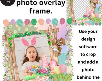 DIY Cute Happy Easter Photo Frame PNG, Photo Overlay Easter Gift Design Custom Photo Easter Sublimation Design PNG Template First Easter png