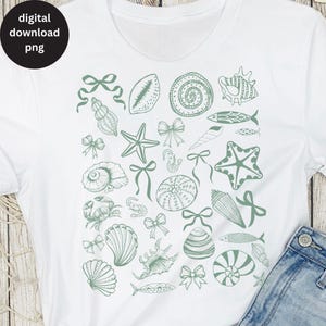 Concha de mar coqueta PNG, Playa Png, Costera Png, Coqueta de verano retro Png, Vibraciones de verano Png, Camisa estética de pescador de verano vintage png