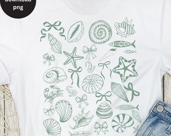 Coquette Seashell PNG, Beach Png, Coastal Png, Retro Summer Coquette Png, Summer Vibes Png, Vintage Summer Png Fisherman Aesthetic Shirt png