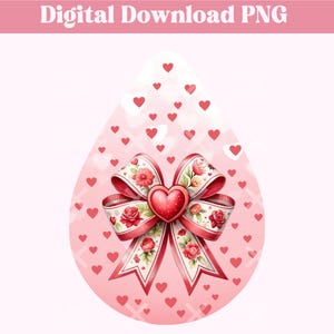Coquette Valentine druppeloorbel png, harten en strik sublimatieontwerp, girly roze rood png, valentijnsoorbelontwerpen, vday-oorbel png