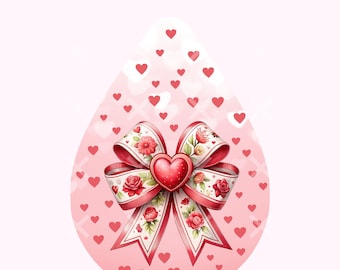 Coquette Valentine Teardrop Earring PNG, Hearts and Bow Sublimation Design, Girly Pink Red PNG, Valentine Earring Designs, Vday Earring PNG