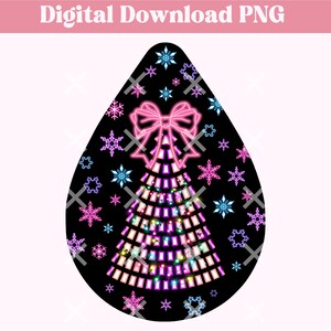 Neon Coquette Christmas Teardrop Kolczyki PNG, Choinka Sublimacja Projekt, 'Tis the Season PNG, Dziewczęce Wzory Bożonarodzeniowe, Neon Xmas