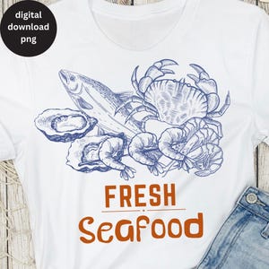 Diseño de sublimación de mariscos frescos PNG, descarga digital estética de pescador, cangrejo ostra de moda PNG, bolsa de regalo de pescador de estilo vintage PNG