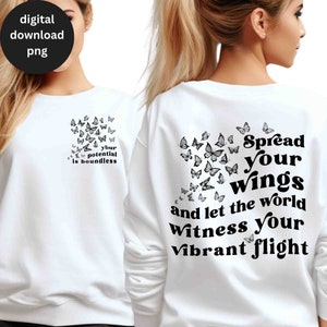 Vorderseite Rückseite Sweatshirt Shirt Sublimationsentwurf Selbstliebe png Positive tägliche Affirmationen png Motivation Inspiration Wellenförmiger Schmetterling