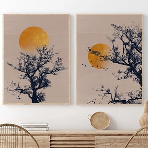 Set of 2 Nordic Scandinavian Style Wall Decoration Posters, Minimalist Japandi Art Print