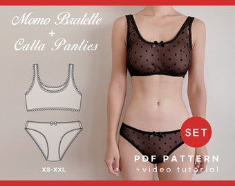 Momo Bralette & Calla Panties Set- Instant Digital Download PDF Sewing Pattern