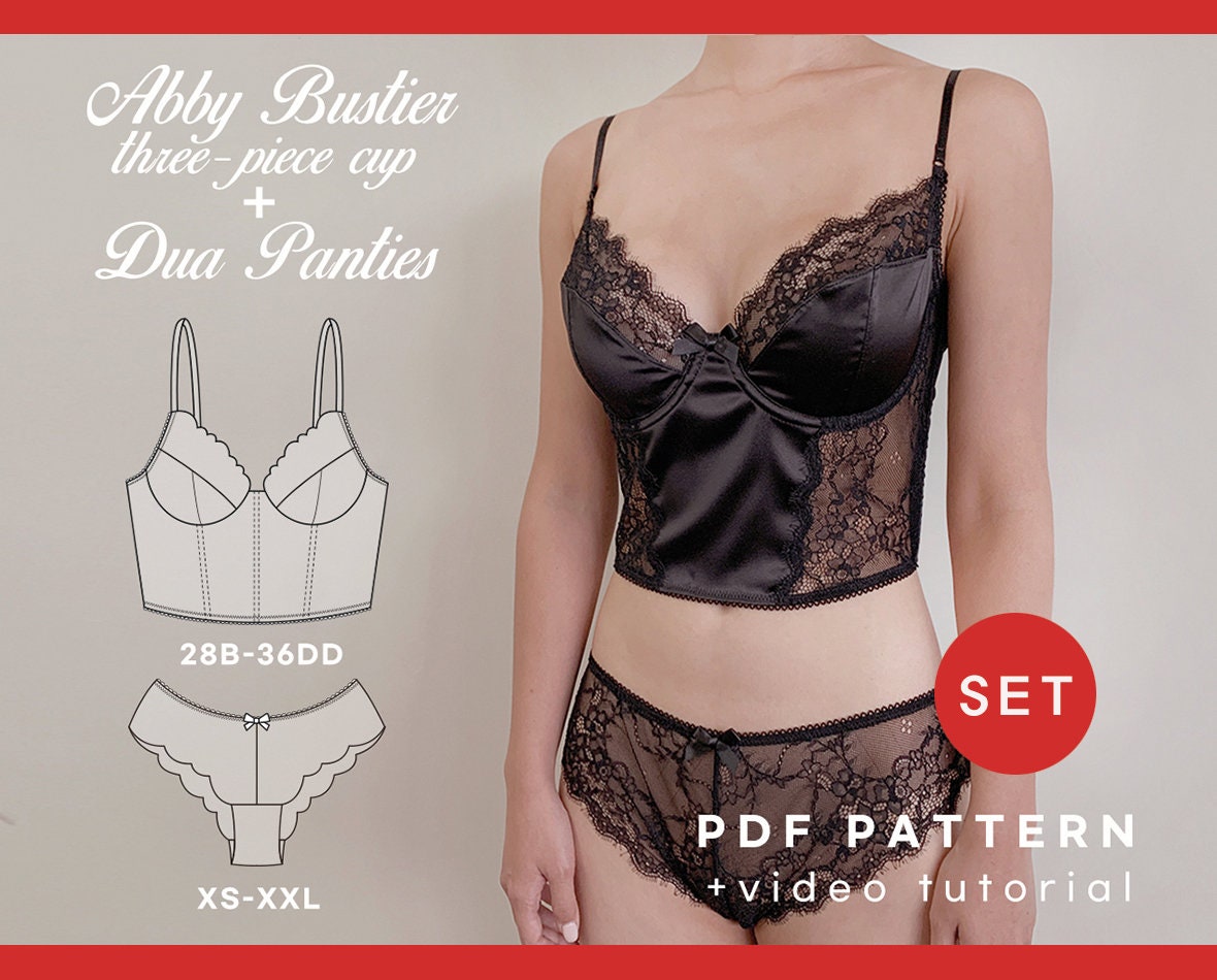 Abby Bustier three-piece Cup & Dua Panties Set Instant Digital