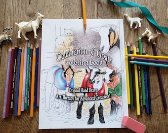 Célébration des chèvres Livre de coloriage Art Thérapie Créatifs avancés Dessins originaux dessinés à la main Pages à colorier Animaux de la ferme Art réaliste