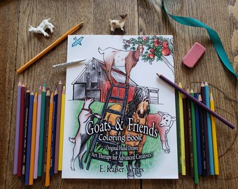 Chèvres et amis livre de coloriage art thérapie avancé créatif enfants adultes tous âges coloriages animaux de basse-cour chiens chevaux dessinés à la main