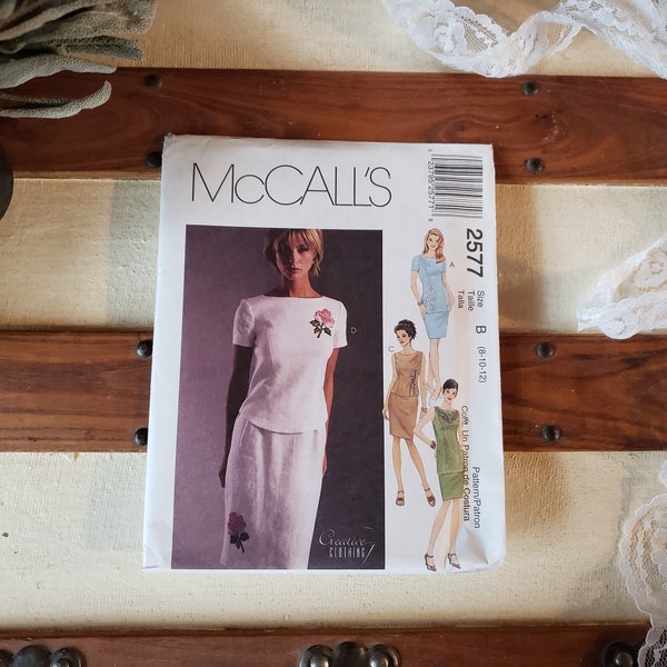 Vintage McCall's Sewing Pattern 2577 Uncut Unused 8 Sizes Multiple Looks 4 Back Zipper Tops Slim Skirt Instructions Included Bateau Neckline