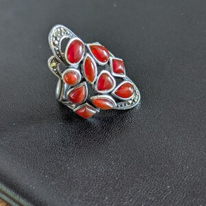 Antique large Silver Ring with Red Gemstones
