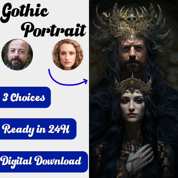 Custom Gothic Couple Portraits - Unique Custom Digital Art – Gothic Couple – – Perfect Gift for Loved Ones – High Quality Downloadable Image