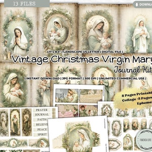 Vintage Christmas Virgin Mary Junk Journal Kit, Collage, Ephemera, Winter, Catholic, Grace, Prayer, Gratitude, Religious, Digital Paper