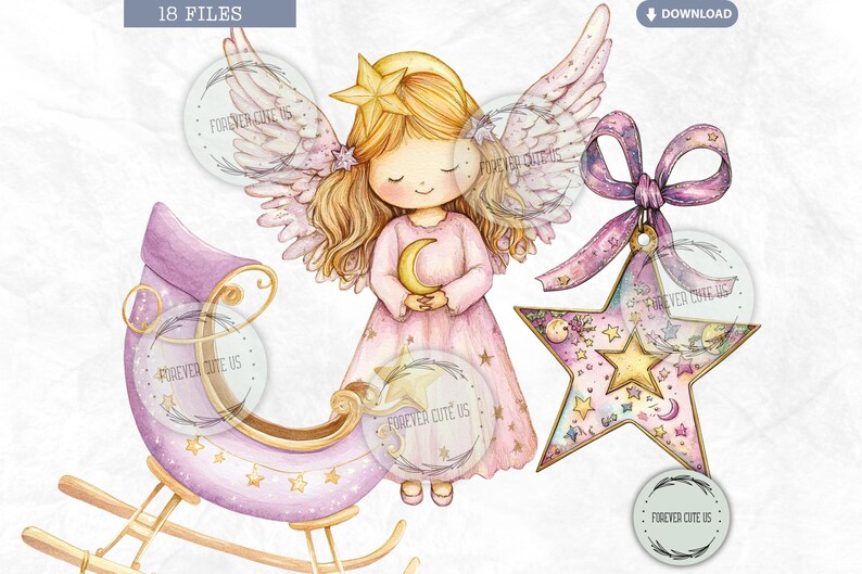 Cute Pastel Celestial Christmas Clipart, Moon, Star, Gingerbread Man