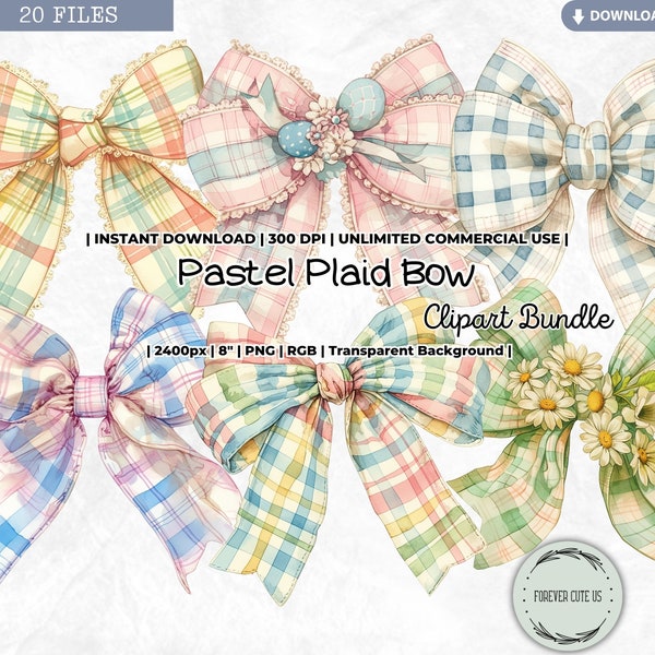 Pastel Plaid Bow Clipart, Easter, Check, Gingham, Spring, Summer, Shabby, Fashion, Retro, Vintage, Lace, Ribbon, PNG Scrapbook Junk Journal