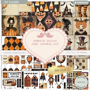 Kit de diario basura Pumpkin Hollow, animales, recortes, papeles imprimibles, página de scrapbooking, etiqueta, bolsillo, pegatina, efímera, digital