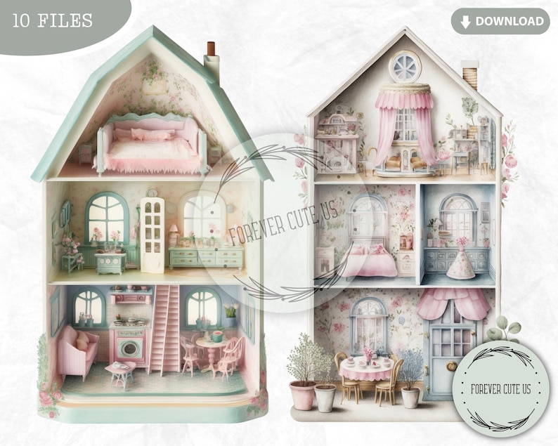 Paper Doll House Clipart Bundle Furniture Dollhouse Etsy