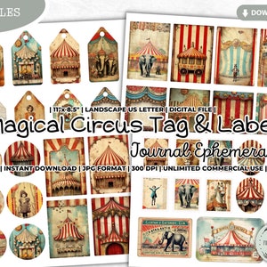 Magical Circus Memories Junk Journal Tag, Label, Sticker, Stamp, Ticket, ATC Card, Fun Fair, Vintage, Carousel, Carnival / ForeverCuteUS
