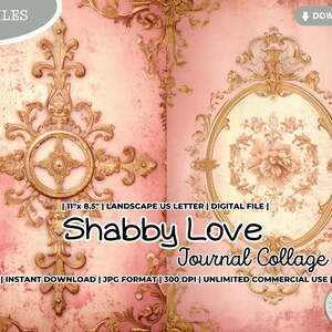 Shabby Love Junk Journal Collage Sheet, Victoria, Vintage, Shabby Chic, Ornate Frame, Printable Scrapbooking Paper, Card Making, Journal Kit