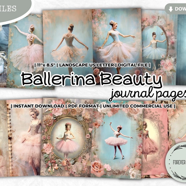 Ballerina Beauty Journal Pages, Ballet, Dance, Swan, Tutu Dress, Rococo, Romantic, Shabby Chic, Junk Journal, Junk Journal Digital Papers