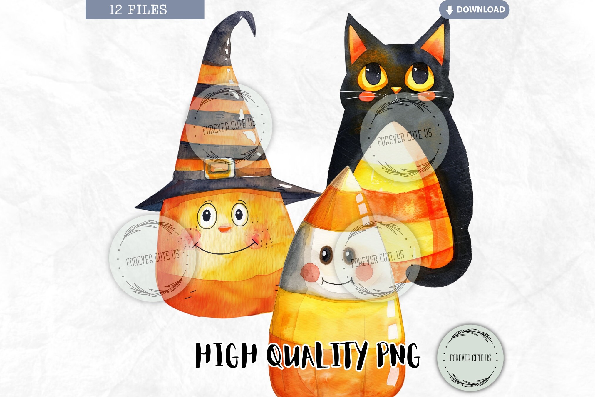 ハロウィーンのキャンディコーンゴーストのクリップアート、コウモリ、魔女、ミイラ、トリックオアトリート、小さな魔女、黒猫、ビンテージ、レトロ、PNG  スクラップブック ジャンク ジャーナル - Etsy 日本, image size:2025x1350