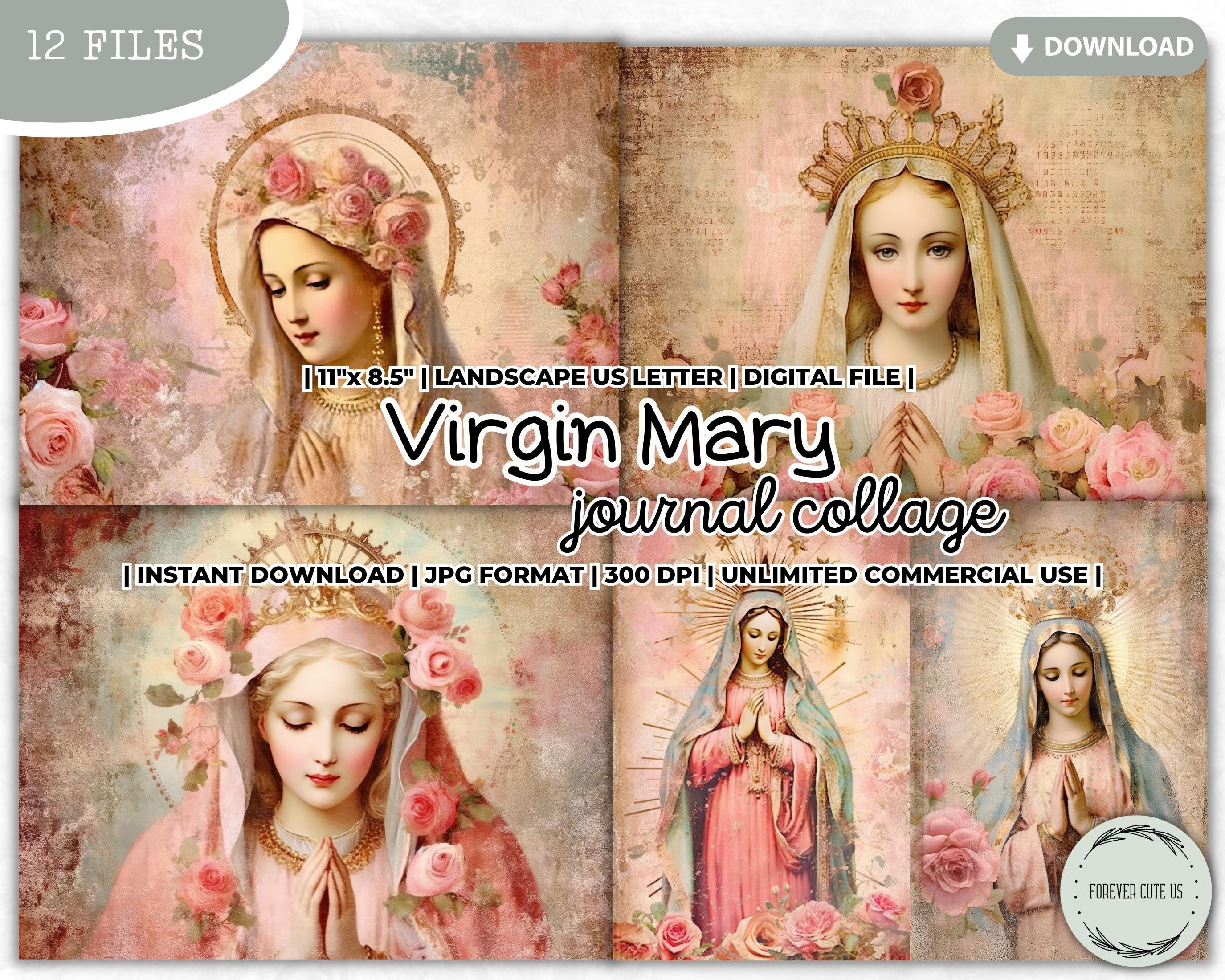Virgin Mary Junk Journal Collage Sheet, Mother Mary, Catholic, Christian, Grace, Prayer, Gratitude, Religious, Shabby, Pastel, Digital Paper