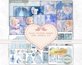 Glass Slipper Dreams Junk Journal Kit, Dancing Princess, Fairytale, Cinderella Inspired, Printable Digital Journal Paper,Ephemera, Fussy Cut
