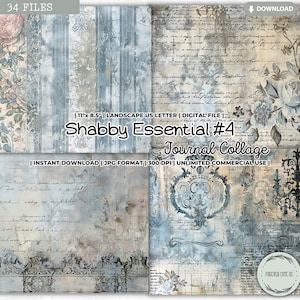 Shabby Essential Junk Journal Collage Sheet, Soft Pastel, Shabby Chic, Girly, Dreamy, Romantic, Vintage, Roses, Printable Digital Papers