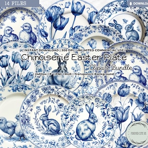 Chinoiserie paasbord aquarel clipart, vintage, servies, theekransje, blauw wit, Ming-dynastie, Aziatisch, bloemen, Chinees porselein, png