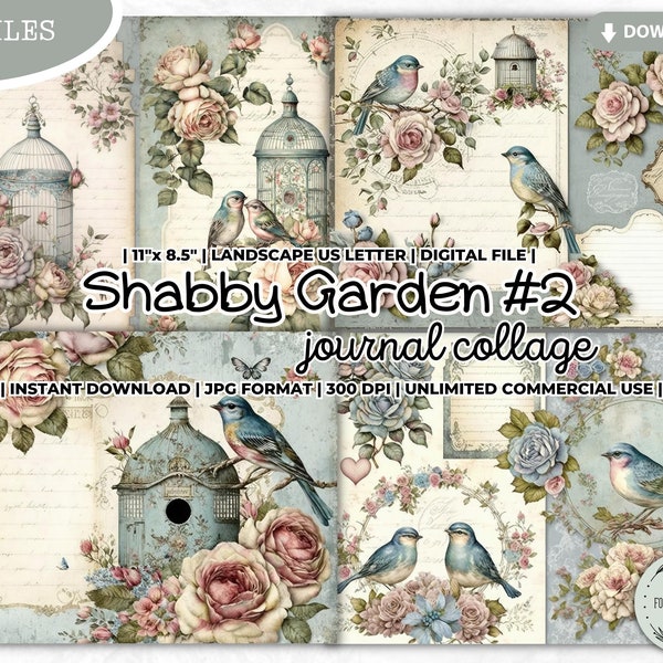 Shabby Garden Junk Journal Collage Sheet, Bird, Label, Bird Ephemera, Bird Watching Log Book, Bird Journal, Shabby, Scrapbooking, Sticker