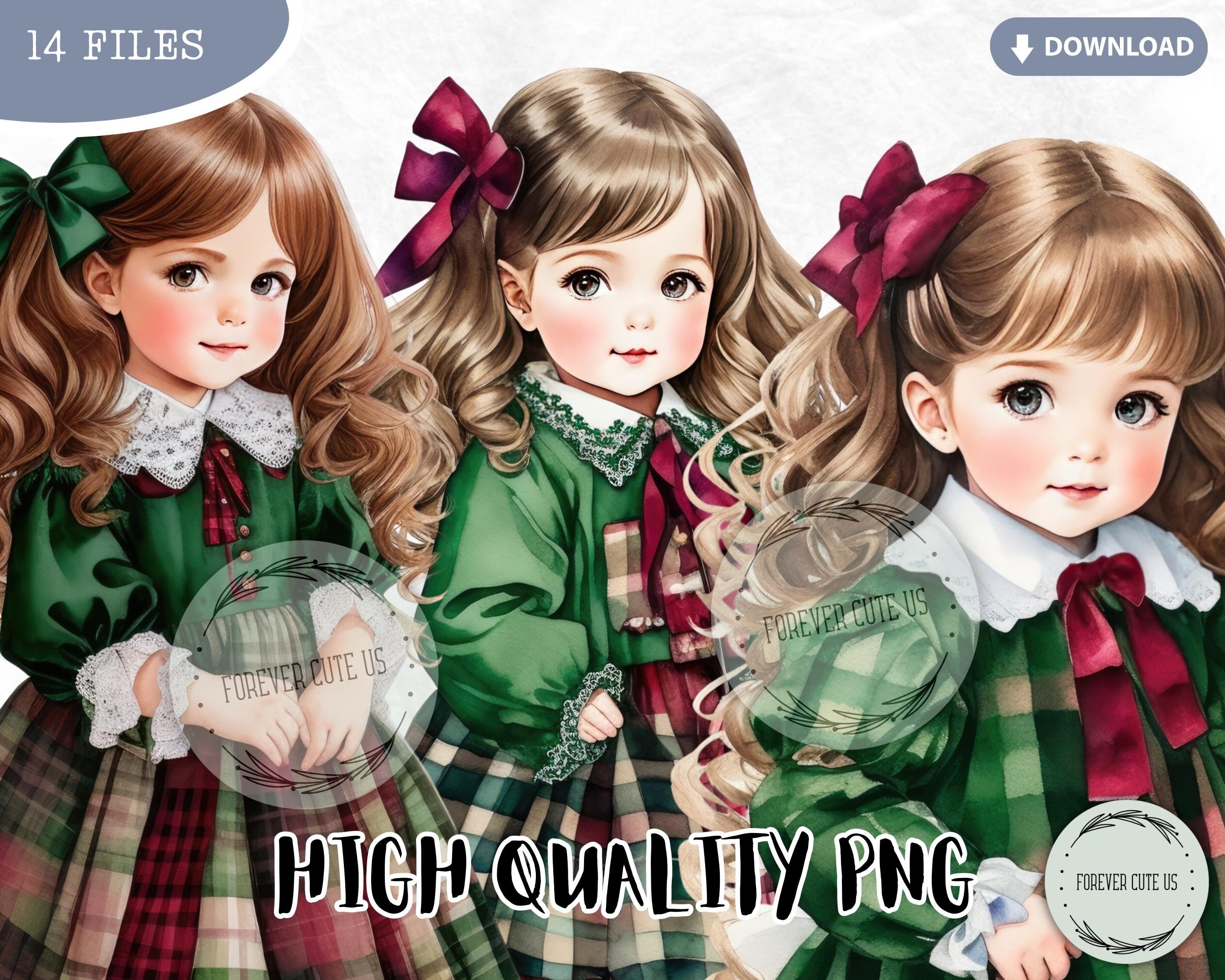 Christmas Cute Little Girl Clipart Set, Holidays, Plaid Dress, Winter ...