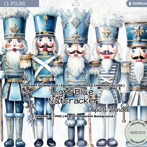 Light Blue Nutcracker Clipart Set, Blue Christmas, Soldier, Pastel, Character, Winter, Holidays, Traditional, PNG Digital Image Download